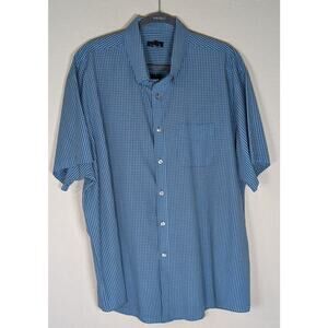 Van Heusen Men's Dress Shirt Short Sleeve Blue Mini Plaid XXL 18 18.5